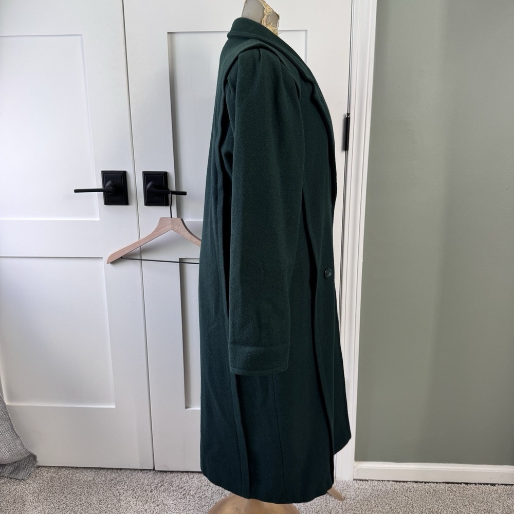 Vintage Wool Coat Women 8P Hunter Green Double Breasted Trench 90s Capsule Puff - Picture 3 of 15